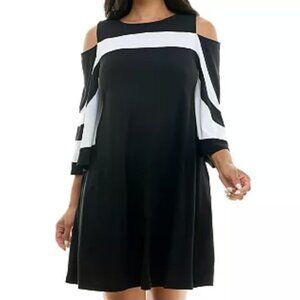 Nina Leonard Cold-Shoulder Colorblock Sheath Dress Womens XL Black and White